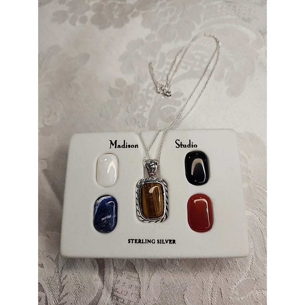 Madison Studios Sterling Silver Stone Pendant Necklace 18 Inch